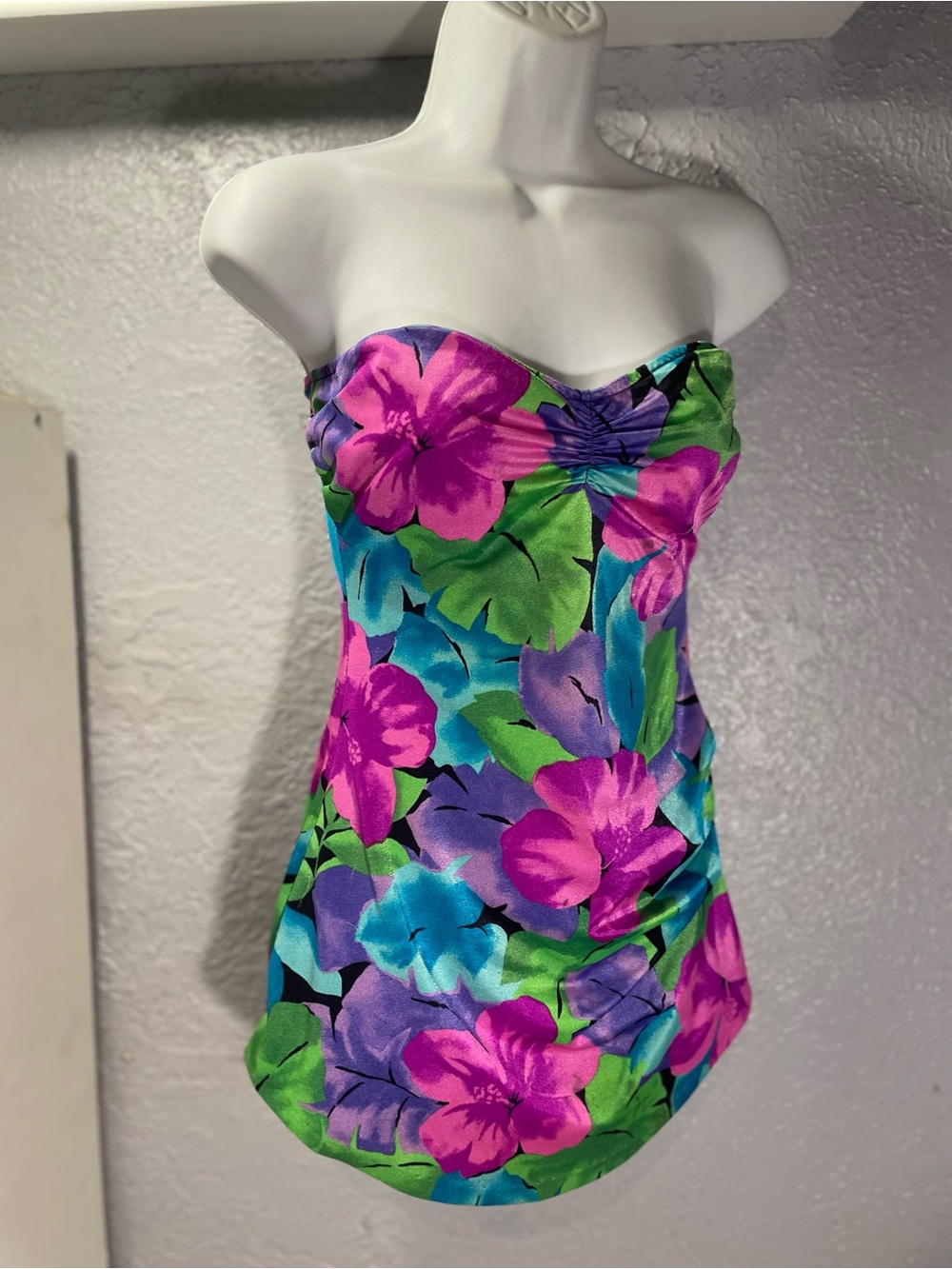 Woman’s Floral One-Piece Swimsuit - Bright Pink & Green